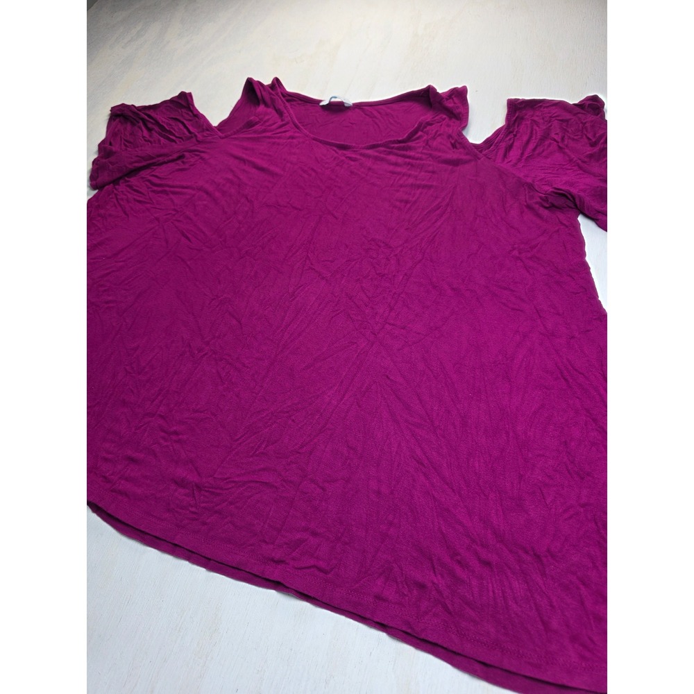 Boutique+ Womens Cold Shoulder Top Magenta Purple Boho Minimalist Blouse XL